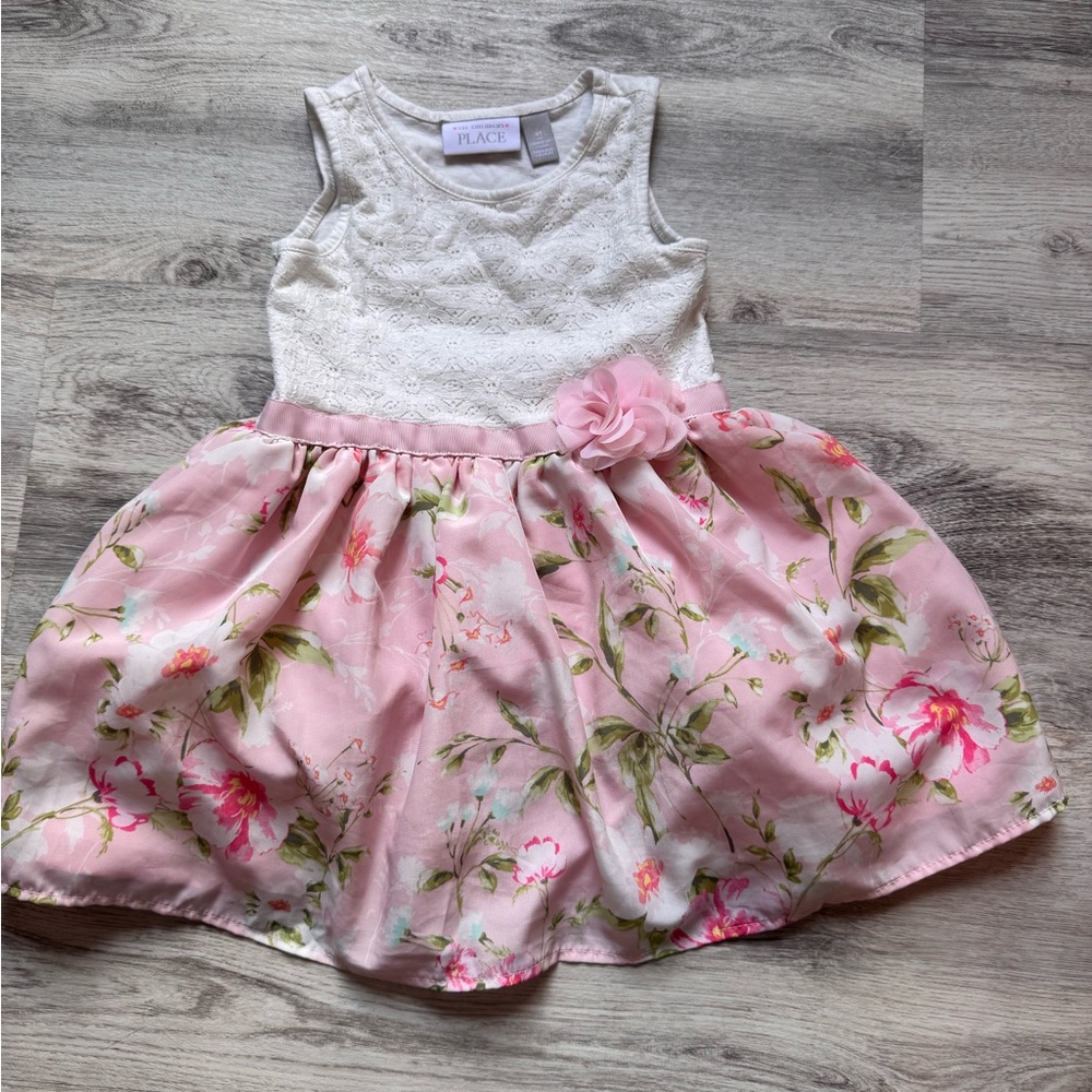The Children's Place Pink Floral Dress with White Lace Top